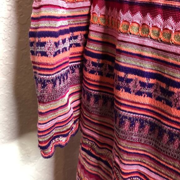 Chicos pink purple stripe crochet knit open front long cardigan size 2 or Medium - Picture 5 of 15